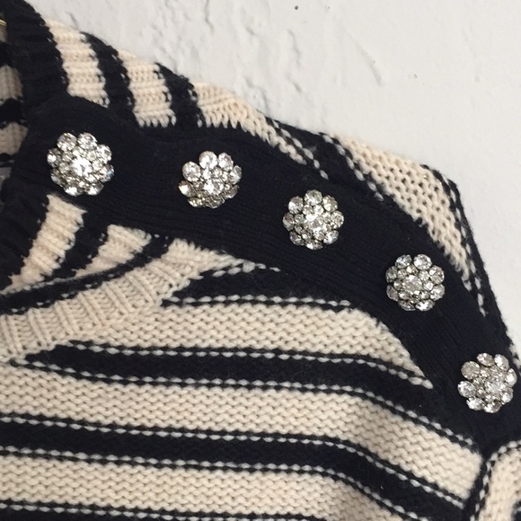 JCrew Cable-Knit Mock-neck Pullover in Stripe With Jewel Buttons- - Picture 7 of 9